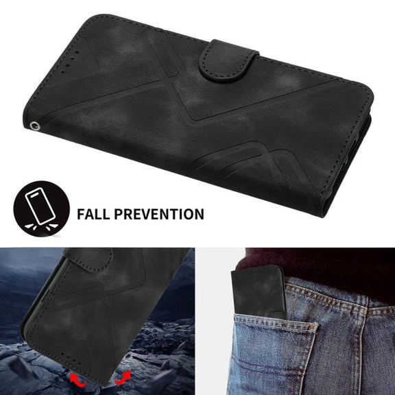 For iPhone 17 Line Pattern Skin Feel Leather Phone Case(Black)