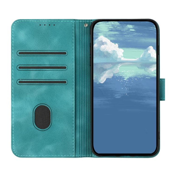 For iPhone 17 Line Pattern Skin Feel Leather Phone Case(Light Blue)
