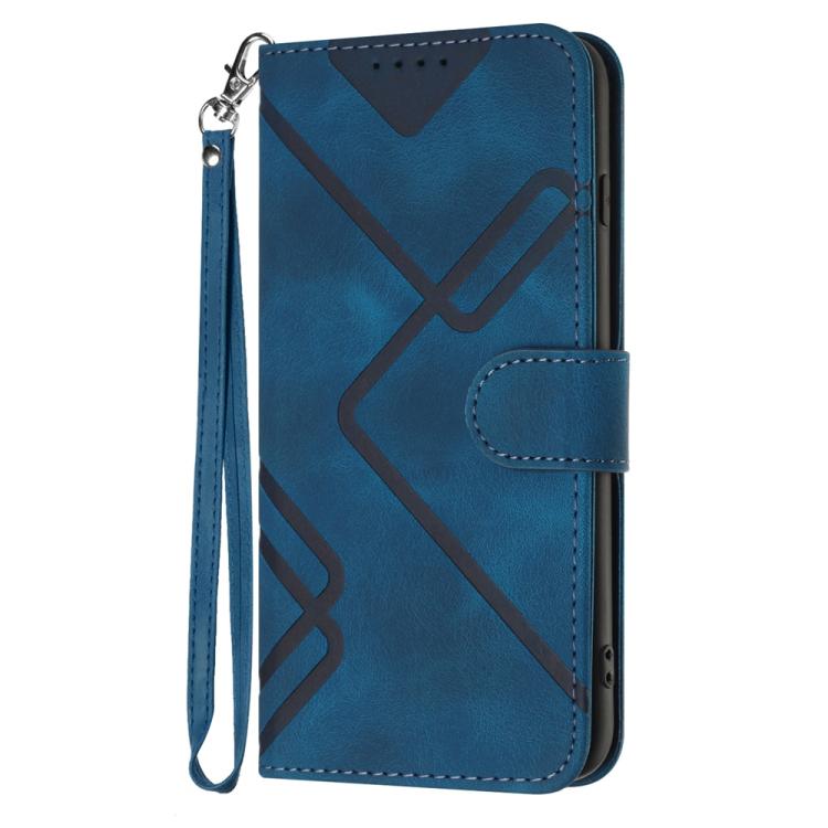 For iPhone 17 Pro Max Line Pattern Skin Feel Leather Phone Case(Royal Blue)