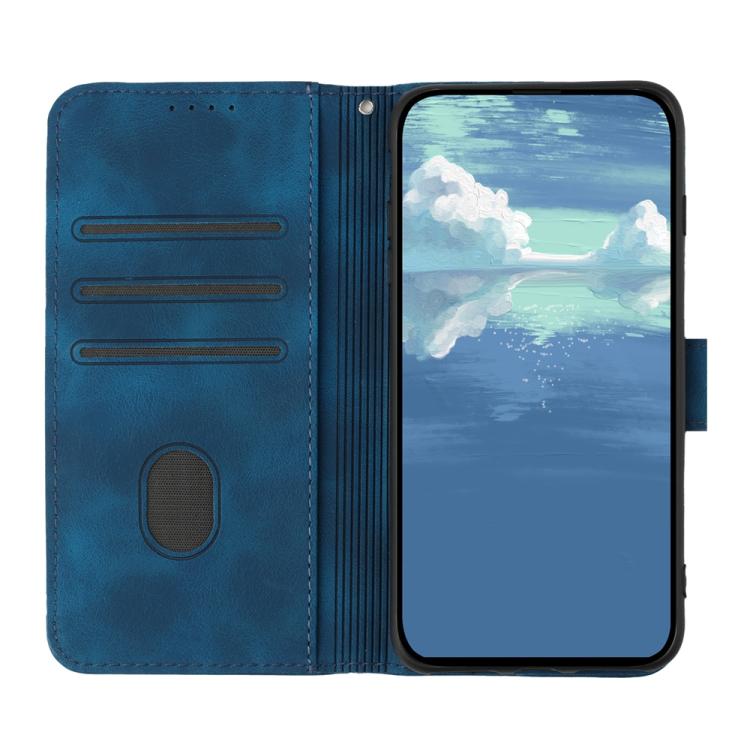 For iPhone 17 Pro Max Line Pattern Skin Feel Leather Phone Case(Royal Blue)
