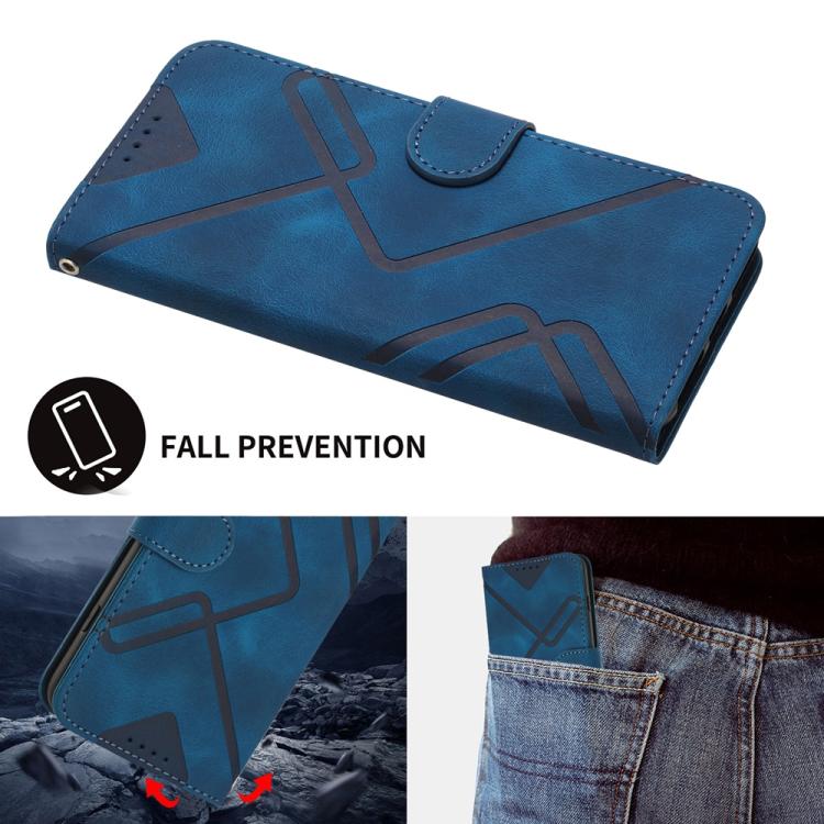 For iPhone 17 Pro Max Line Pattern Skin Feel Leather Phone Case(Royal Blue)