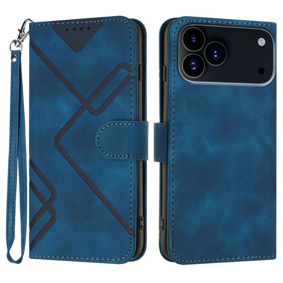 For iPhone 17 Pro Max Line Pattern Skin Feel Leather Phone Case(Royal Blue)