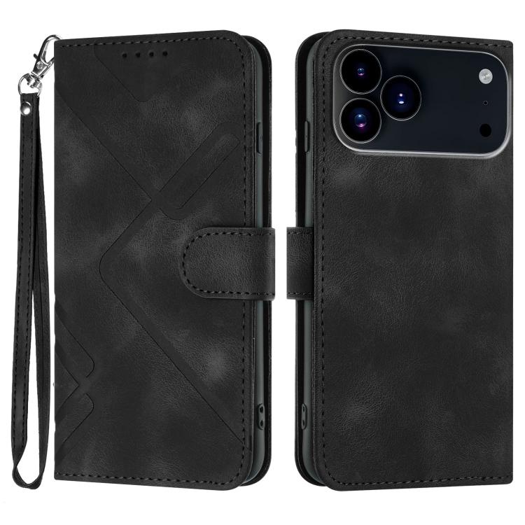 For iPhone 17 Pro Max Line Pattern Skin Feel Leather Phone Case(Black)