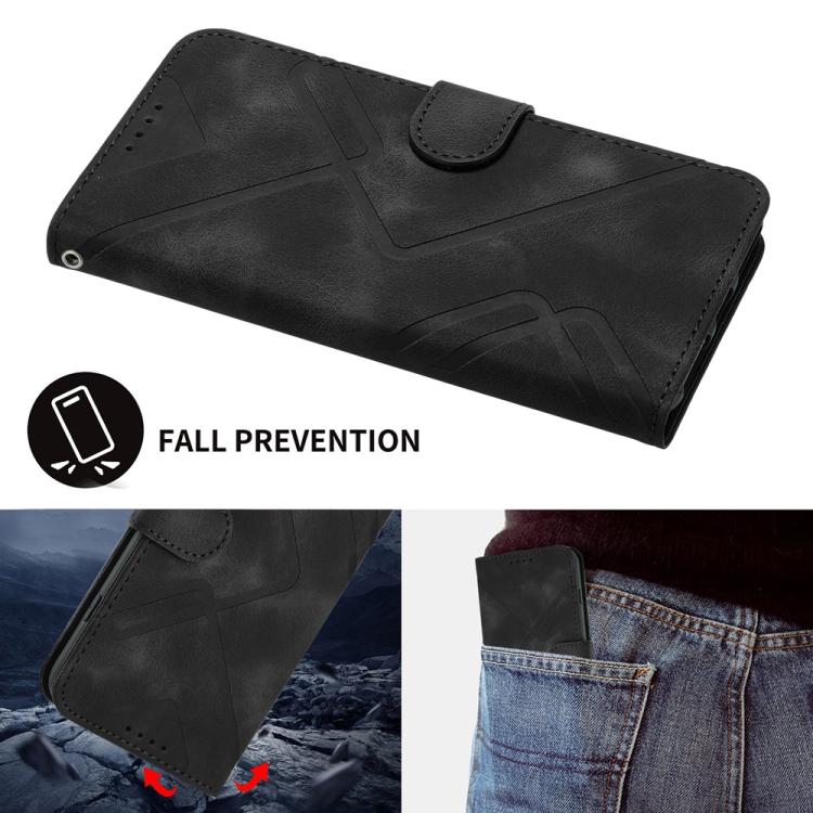 For iPhone 17 Pro Max Line Pattern Skin Feel Leather Phone Case(Black)