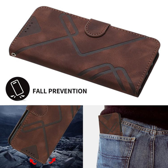 For iPhone 17 Pro Max Line Pattern Skin Feel Leather Phone Case(Coffee)
