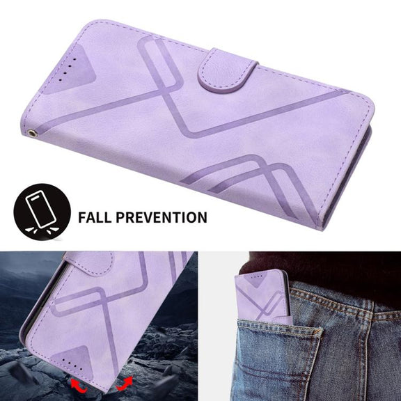 For iPhone 17 Pro Max Line Pattern Skin Feel Leather Phone Case(Light Purple)