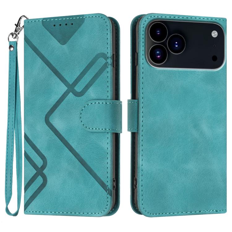 For iPhone 17 Pro Max Line Pattern Skin Feel Leather Phone Case(Light Blue)