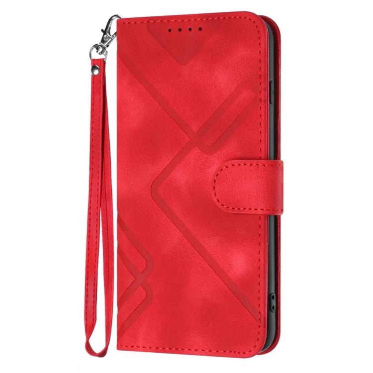 For iPhone 17 Pro Line Pattern Skin Feel Leather Phone Case(Red)