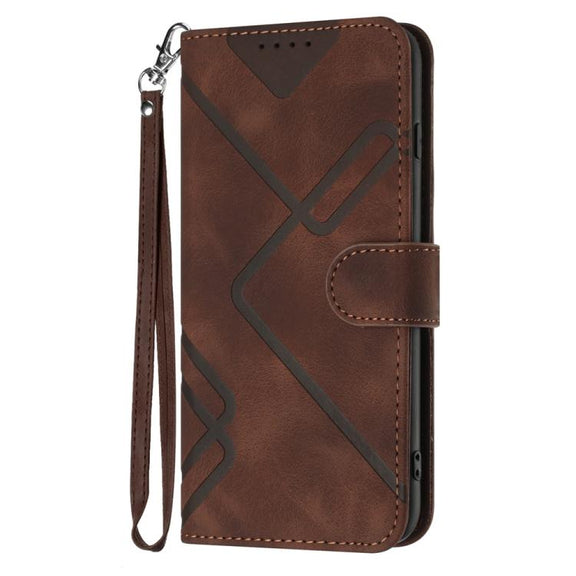 For iPhone 17 Pro Line Pattern Skin Feel Leather Phone Case(Coffee)