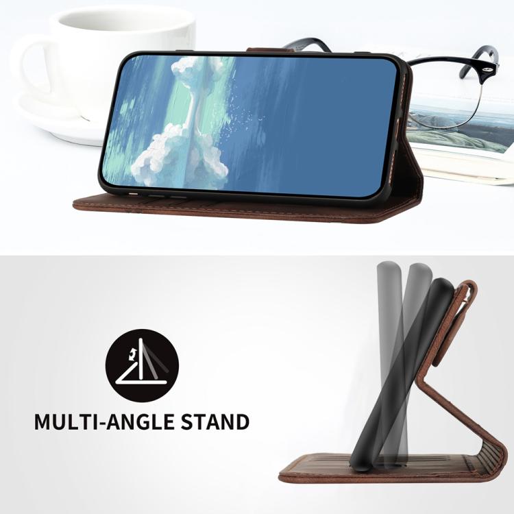 For iPhone 17 Pro Line Pattern Skin Feel Leather Phone Case(Coffee)