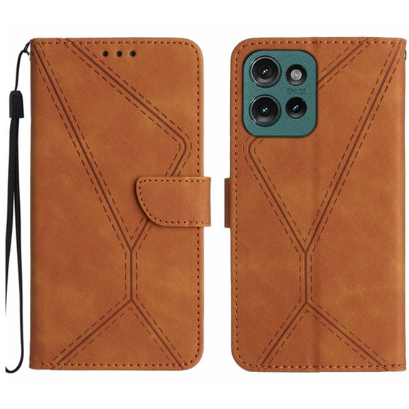 For Motorola Moto G15 Stitching Embossed Leather Phone Case(Brown)