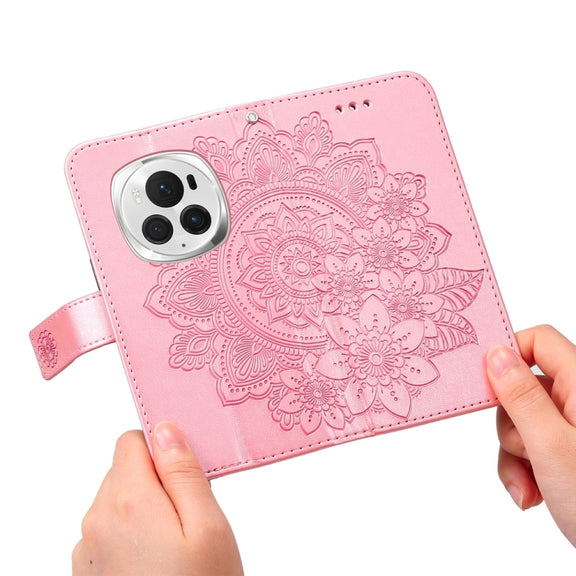 For Honor Magic6 Pro Seven-petal Flowers Embossing Leather Phone Case(Rose Gold)