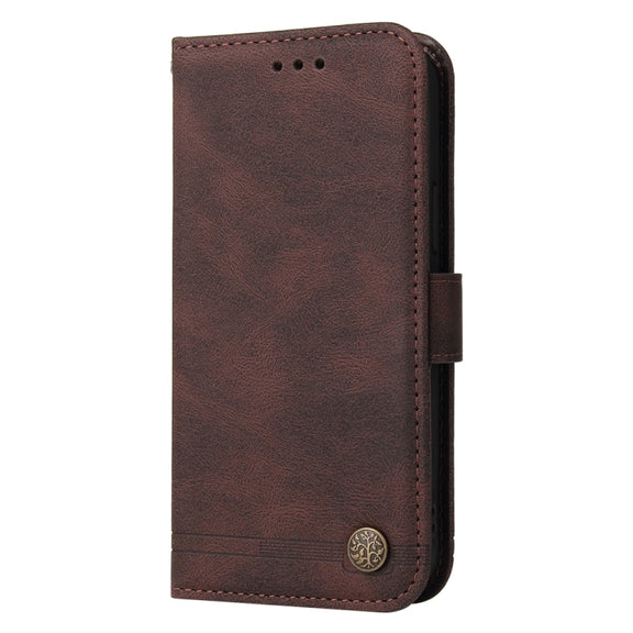 For Honor Magic6 Pro Skin Feel Life Tree Metal Button Leather Phone Case(Brown)