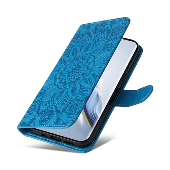 For Honor Magic6 Pro Embossed Sunflower Leather Phone Case(Blue)