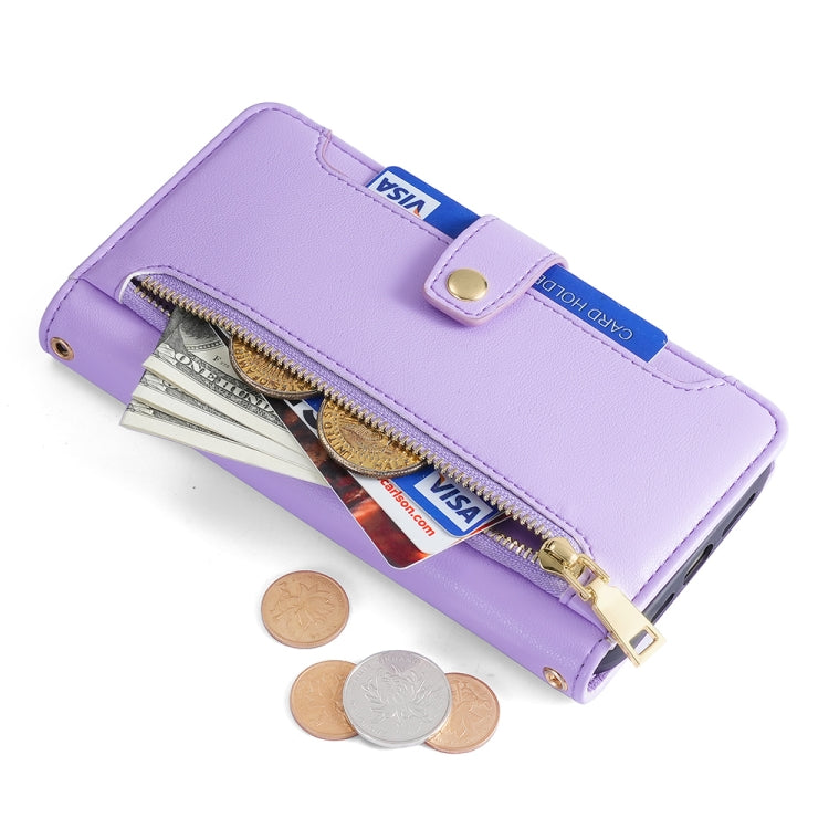 For Nokia G11 Plus Lite Sheep Texture Cross-body Zipper Wallet Leather Phone Case(Purple)