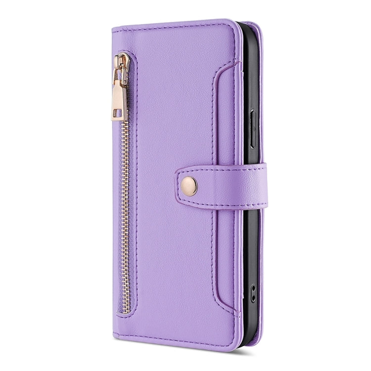 For Nokia C110 4G Lite Sheep Texture Cross-body Zipper Wallet Leather Phone Case(Purple)