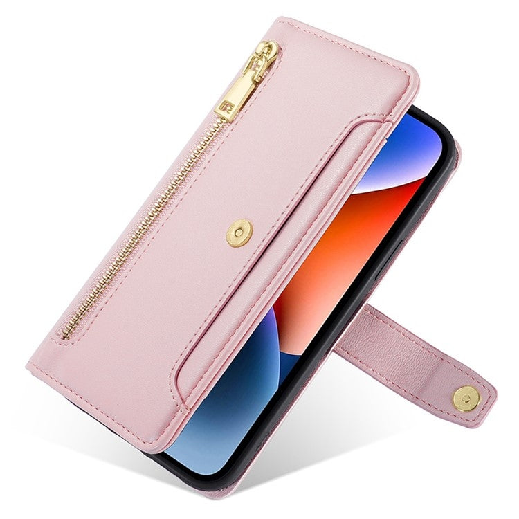 For Honor 200 5G Sheep Texture Cross-body Zipper Wallet Leather Phone Case(Pink)