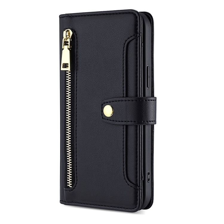 For OnePlus Ace 2 Pro Sheep Texture Cross-body Zipper Wallet Leather Phone Case(Black)