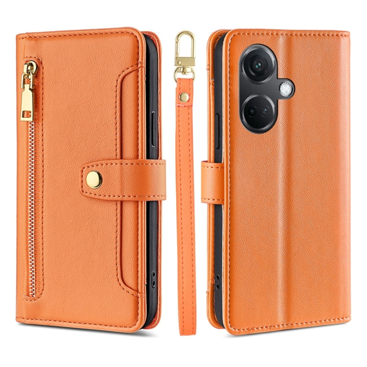 For OnePlus Nord CE3 5G Sheep Texture Cross-body Zipper Wallet Leather Phone Case(Orange)