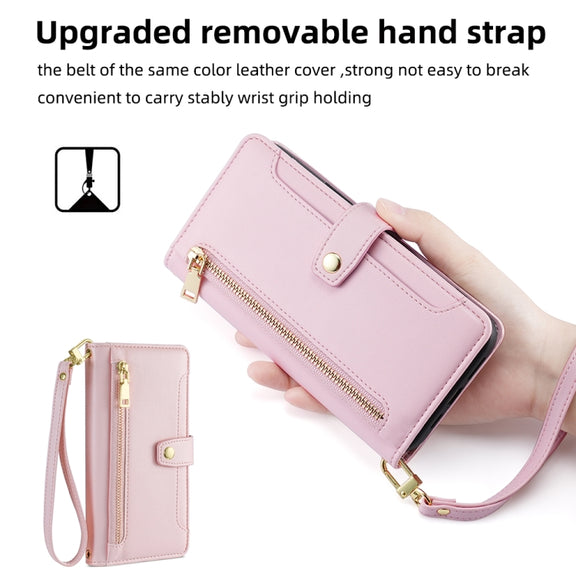 For OnePlus Nord CE4 Sheep Texture Cross-body Zipper Wallet Leather Phone Case(Pink)