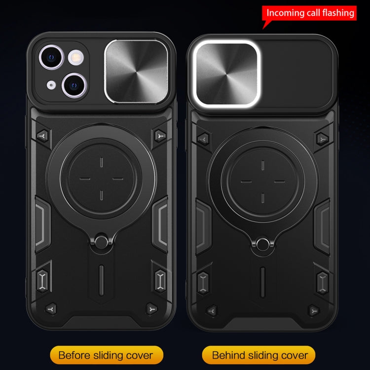 For iPhone 15 Plus CD Texture Sliding Camshield Magnetic Holder Phone Case(Silver)