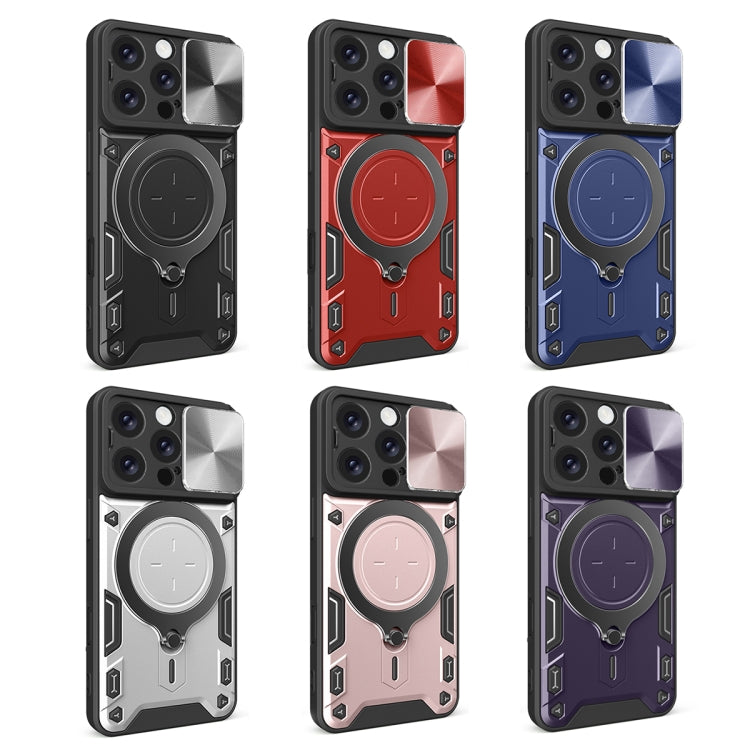 For iPhone 16 Pro CD Texture Sliding Camshield Magnetic Holder Phone Case(Purple)