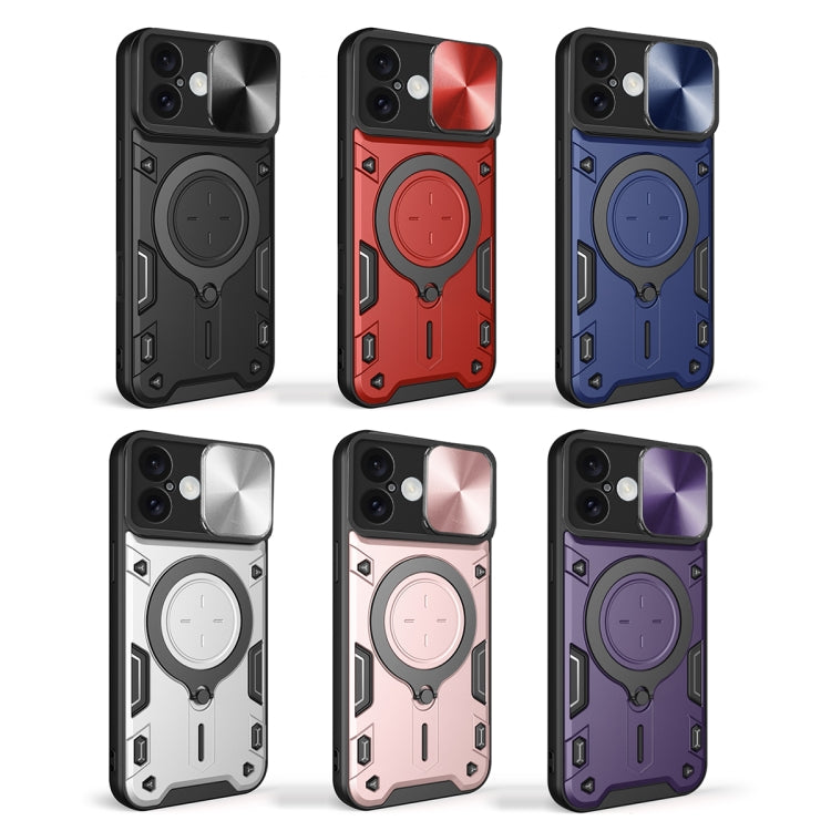 For iPhone 16 CD Texture Sliding Camshield Magnetic Holder Phone Case(Blue)