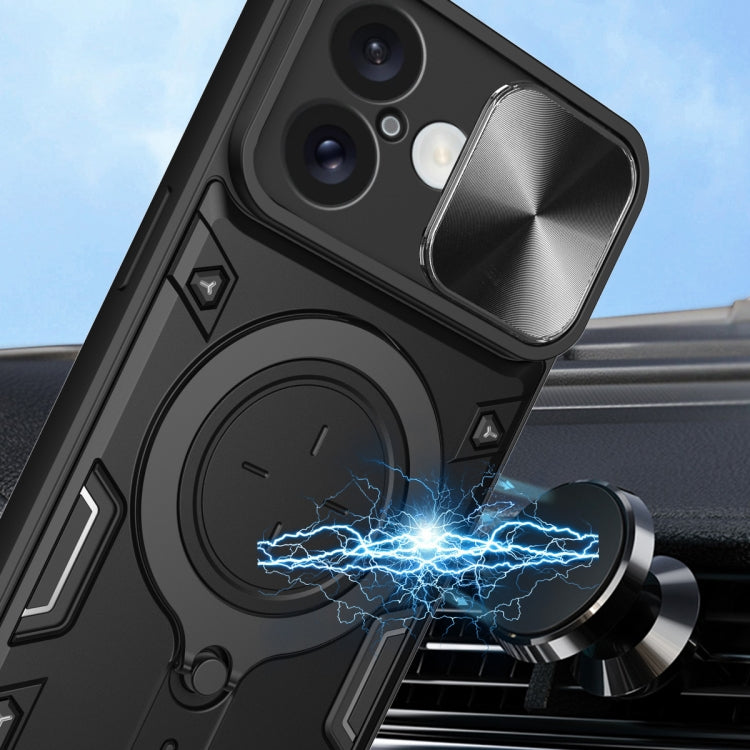 For iPhone 16 CD Texture Sliding Camshield Magnetic Holder Phone Case(Silver)