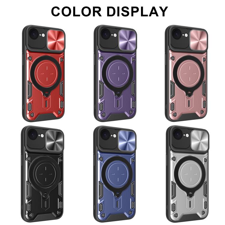 For iPhone 16e CD Texture Sliding Camshield Magnetic Holder Phone Case(Black)