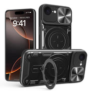 For iPhone 16e CD Texture Sliding Camshield Magnetic Holder Phone Case(Black)