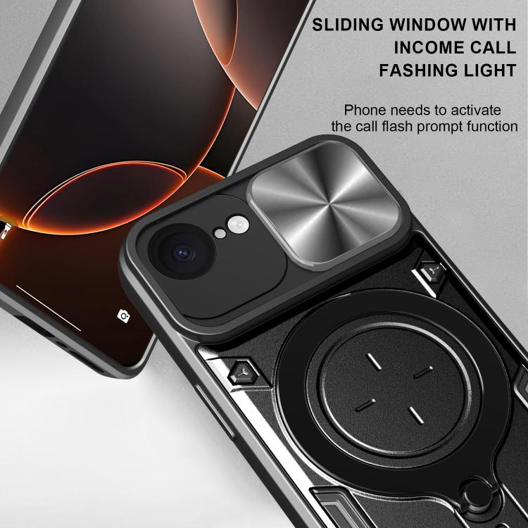 For iPhone 16e CD Texture Sliding Camshield Magnetic Holder Phone Case(Blue)