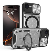 For iPhone 16e CD Texture Sliding Camshield Magnetic Holder Phone Case(Silver)