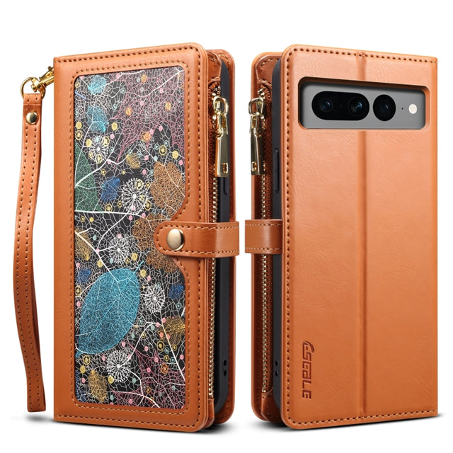 For Google Pixel 8 ESEBLE Star Series Lanyard Zipper Wallet RFID Leather Case(Brown)