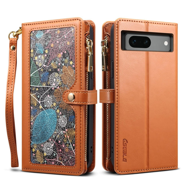 For Google Pixel 7a ESEBLE Star Series Lanyard Zipper Wallet RFID Leather Case(Brown)
