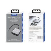 Onten 9175S 3 in 1 USB-C / Type-C to HDMI Adapter(Grey)