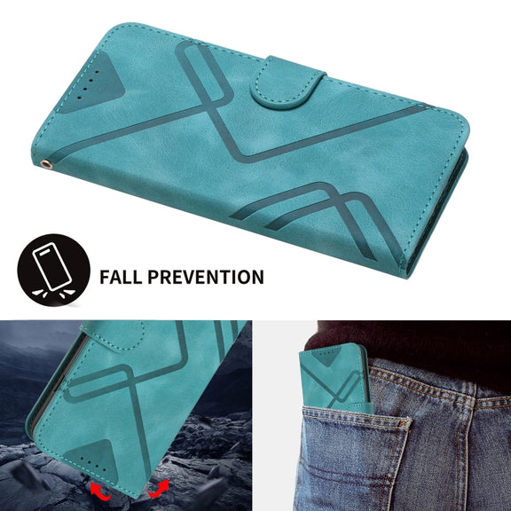 For Xiaomi 14 Pro Line Pattern Skin Feel Leather Phone Case(Light Blue)