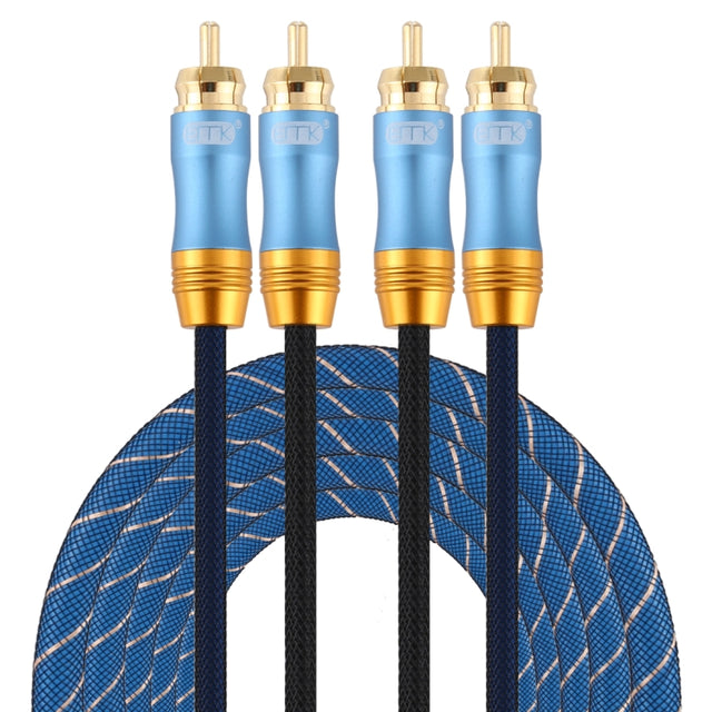 EMK 2 x RCA Male to 2 x RCA Male Gold Plated Connector Nylon Braid Coaxial Audio Cable for TV / Amplifier / Home Theater / DVD, Cable Length:3m(Dark Blue)