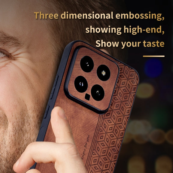 For Xiaomi 14 AZNS 3D Embossed Skin Feel Phone Case(Brown)