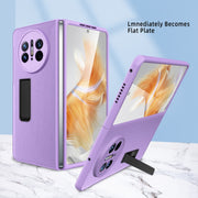 For Huawei Mate X3 Litchi Texture Integrated Shockproof Phone Case with Holder(Purple)
