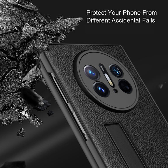 For Huawei Mate X3 Litchi Texture Integrated Shockproof Phone Case with Holder(Purple)