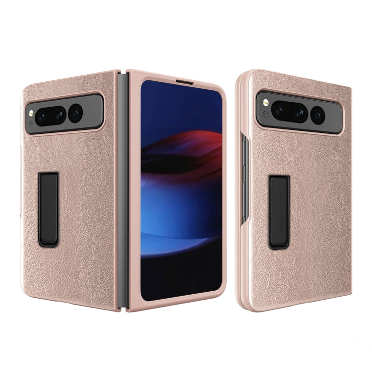 For Google Pixel Fold Litchi Texture Integrated Shockproof Phone Case with Holder(Gold)