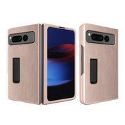 For Google Pixel Fold Litchi Texture Integrated Shockproof Phone Case with Holder(Gold)