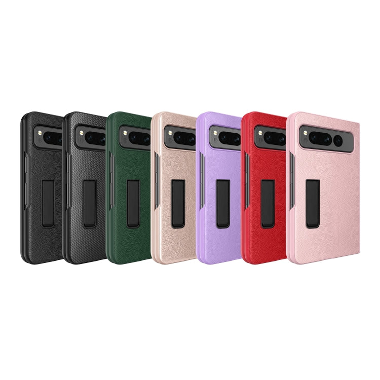 For Google Pixel Fold Litchi Texture Integrated Shockproof Phone Case with Holder(Pink)