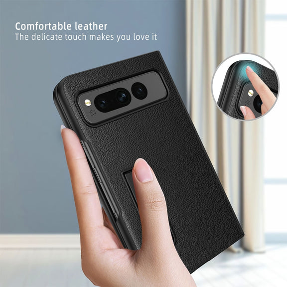 For Google Pixel Fold Litchi Texture Integrated Shockproof Phone Case with Holder(Purple)