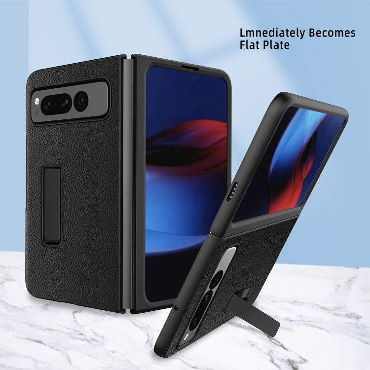 For Google Pixel Fold Litchi Texture Integrated Shockproof Phone Case with Holder(Gold)
