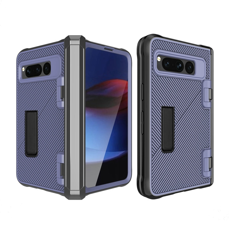 For Google Pixel Fold Twill Texture Integrated Shockproof Phone Case with Holder(Blue)