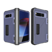 For Google Pixel Fold Twill Texture Integrated Shockproof Phone Case with Holder(Blue)