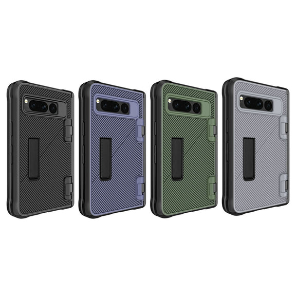 For Google Pixel Fold Twill Texture Integrated Shockproof Phone Case with Holder(Green)