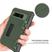 For Google Pixel Fold Twill Texture Integrated Shockproof Phone Case with Holder(Green)