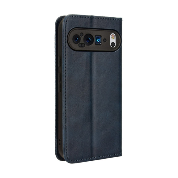 For Google Pixel 9 Magnetic Buckle Retro Texture Leather Phone Case(Blue)
